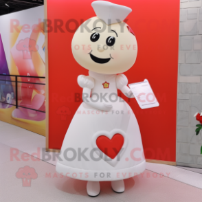 White Love Letter mascot costume character dressed with a A-Line Skirt and Foot pads