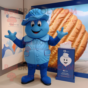 Blue Croissant mascot costume character dressed with a Playsuit and Berets