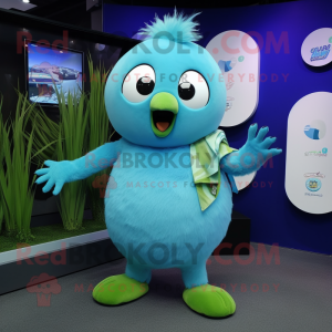 Cyan Kiwi mascot costume character dressed with a Suit and Keychains