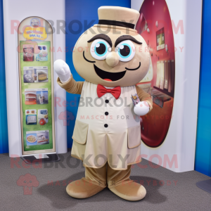 Tan Hourglass mascot costume character dressed with a Dress Pants and Coin purses
