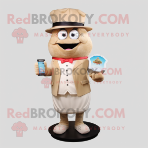 Tan Hourglass mascot costume character dressed with a Dress Pants and Coin purses