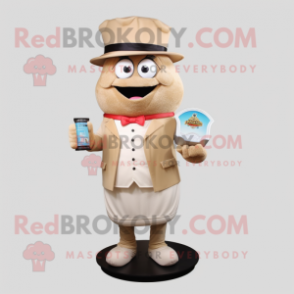 Tan Hourglass mascot costume character dressed with a Dress Pants and Coin purses