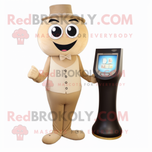 Tan Hourglass mascot costume character dressed with a Dress Pants and Coin purses