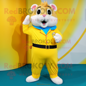 Yellow Hamster mascot costume character dressed with a Capri Pants and Belts