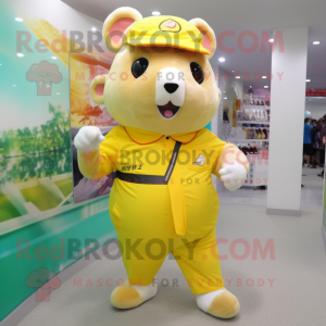 Yellow Hamster mascot costume character dressed with a Capri Pants and Belts