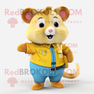 Yellow Hamster mascot costume character dressed with a Capri Pants and Belts