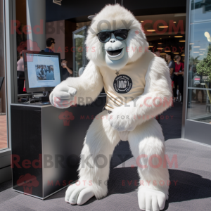 White Gorilla mascot costume character dressed with a Jeggings and Sunglasses