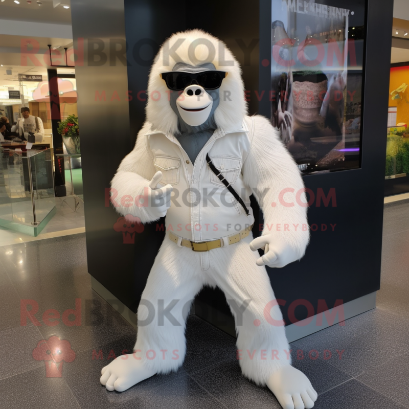 White Gorilla mascot costume character dressed with a Jeggings and Sunglasses