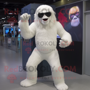 White Gorilla mascot costume character dressed with a Jeggings and Sunglasses