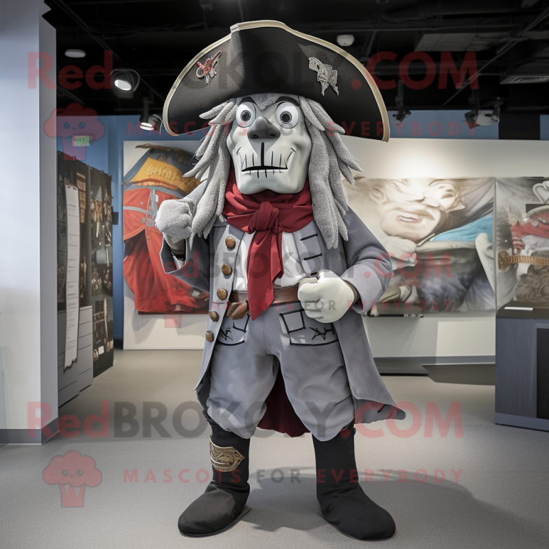 Gray Pirate mascot costume character dressed with a Shift Dress and Hats