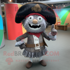 Gray Pirate mascot costume character dressed with a Shift Dress and Hats