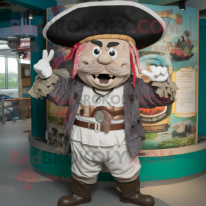 Gray Pirate mascot costume character dressed with a Shift Dress and Hats