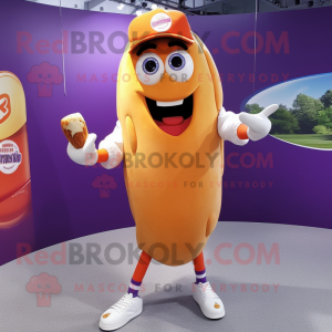 Lavender Currywurst mascot costume character dressed with a Baseball Tee and Anklets