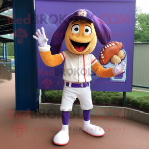 Lavender Currywurst mascot costume character dressed with a Baseball Tee and Anklets