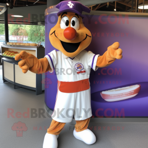 Lavender Currywurst mascot costume character dressed with a Baseball Tee and Anklets