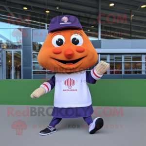 Lavender Currywurst mascot costume character dressed with a Baseball Tee and Anklets