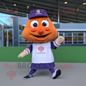 Lavender Currywurst mascot costume character dressed with a Baseball Tee and Anklets