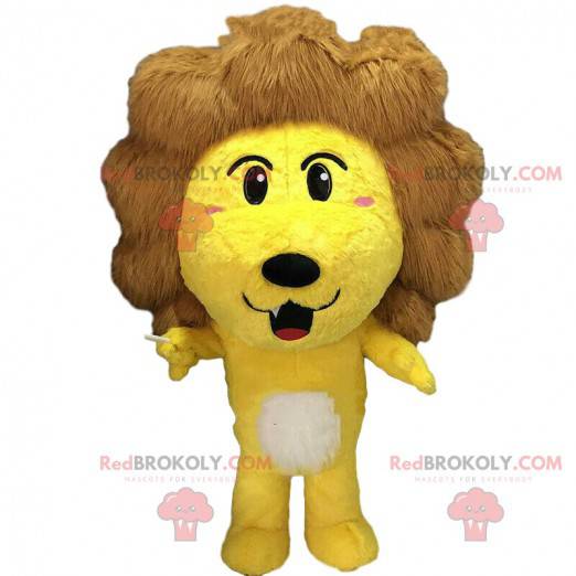 Costume da leone giallo con una grande criniera marrone -