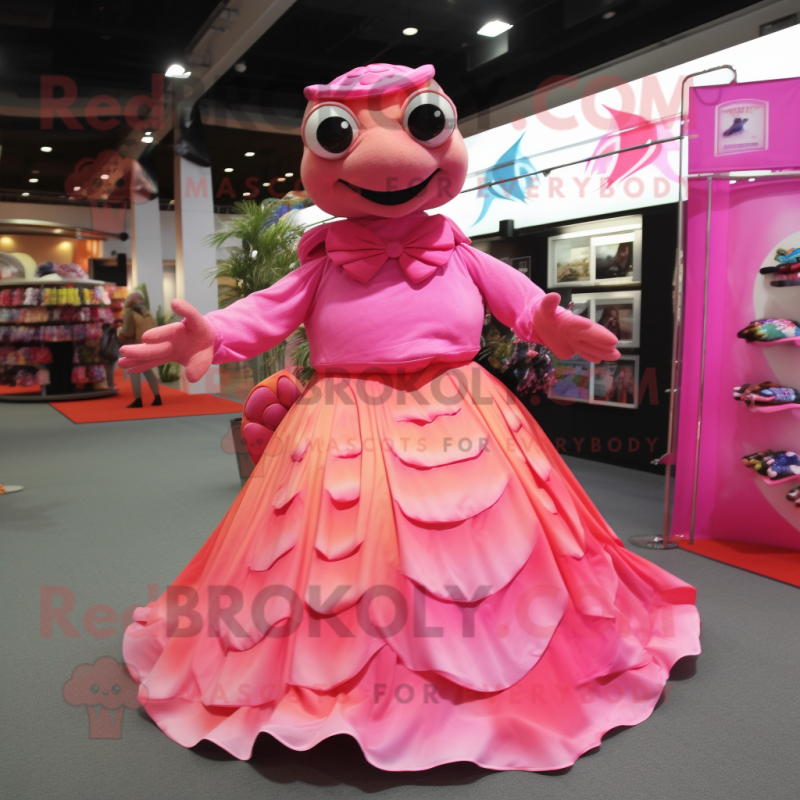 Pink Sea Turtle mascot costume character dressed with a Maxi Dress and Keychains