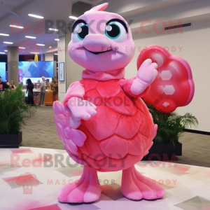 Pink Sea Turtle mascot costume character dressed with a Maxi Dress and Keychains