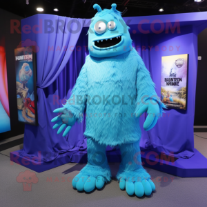Blue Frankenstein'S Monster mascot costume character dressed with a Cover-up and Cummerbunds