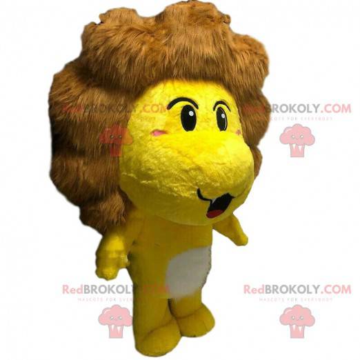 Disfraz de león amarillo con una gran melena marrón -