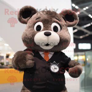 Black Hamster mascot costume character dressed with a Vest and Smartwatches