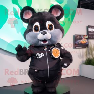 Black Hamster mascot costume character dressed with a Vest and Smartwatches