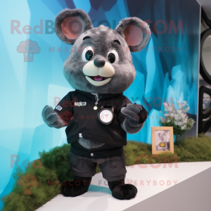 Black Hamster mascot costume character dressed with a Vest and Smartwatches