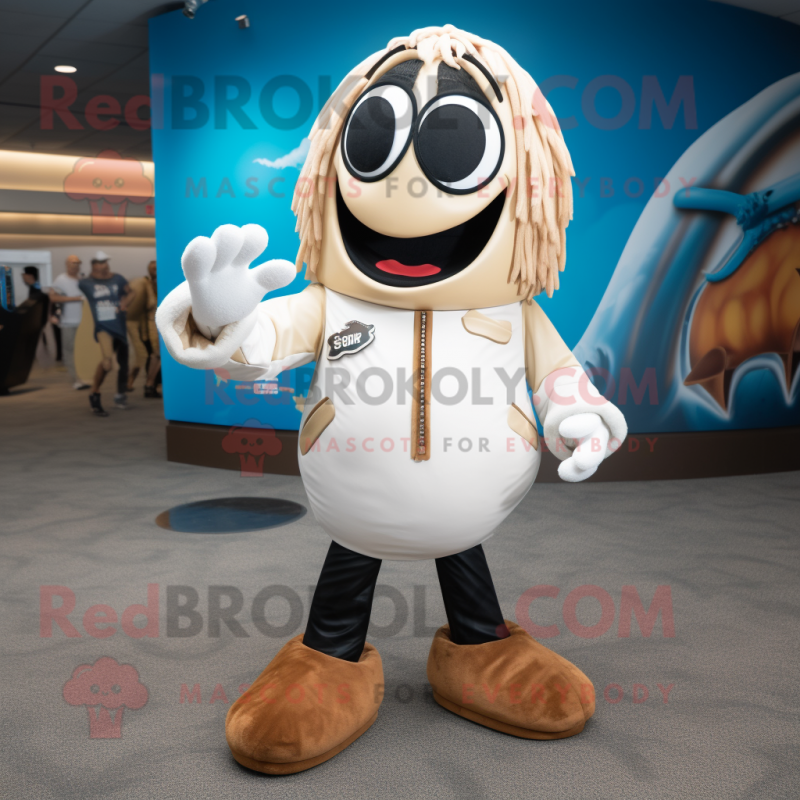 White Clam Chowder mascot costume character dressed with a Leather Jacket and Anklets