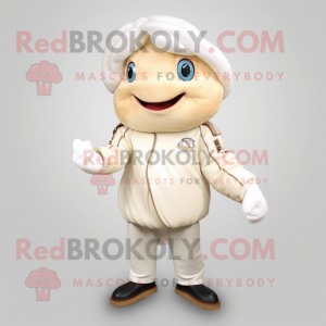 White Clam Chowder mascot costume character dressed with a Leather Jacket and Anklets