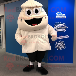 White Clam Chowder mascot costume character dressed with a Leather Jacket and Anklets