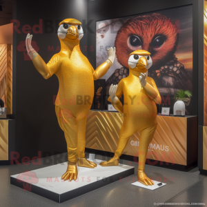 Gold Pheasant mascot costume character dressed with a Yoga Pants and Cufflinks