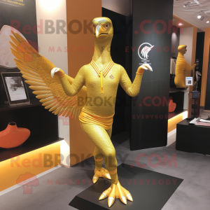 Gold Pheasant mascot costume character dressed with a Yoga Pants and Cufflinks