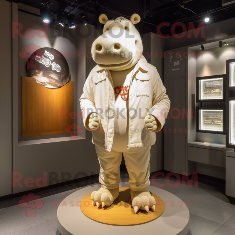 Beige Hippopotamus mascot costume character dressed with a Jacket and Anklets Beige Hippopotamus mascot costume character dressed with a Jacket and Anklets