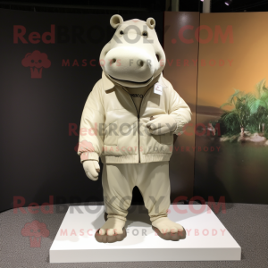 Beige Hippopotamus mascot costume character dressed with a Jacket and Anklets