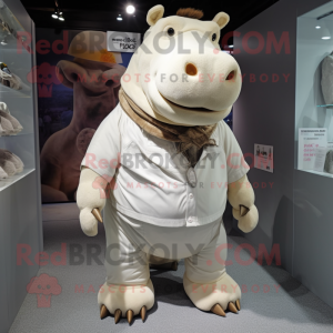 Beige Hippopotamus mascot costume character dressed with a Jacket and Anklets