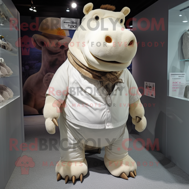 Beige Hippopotamus mascot costume character dressed with a Jacket and Anklets Beige Hippopotamus mascot costume character dressed with a Jacket and Anklets