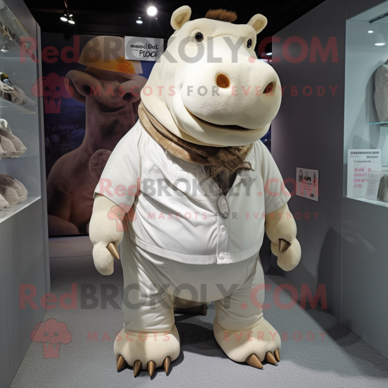 Beige Hippopotamus mascot costume character dressed with a Jacket and Anklets