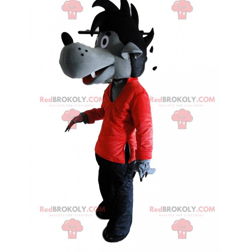 Gray wolf costume in red and black, wolf costume -