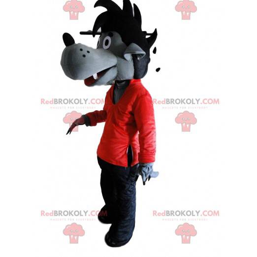 Gray wolf costume in red and black, wolf costume -