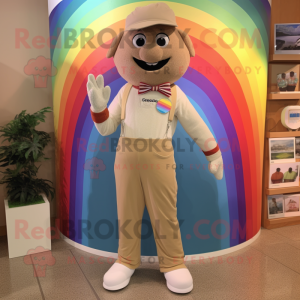 Tan Rainbow mascot costume character dressed with a Boyfriend Jeans and Pocket squares