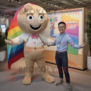 Tan Rainbow mascot costume character dressed with a Boyfriend Jeans and Pocket squares