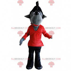 Grå ulv kostume i rød og sort, ulv kostume - Redbrokoly.com