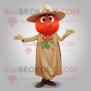 Tan Tomato mascot costume character dressed with a Sheath Dress and Hat pins