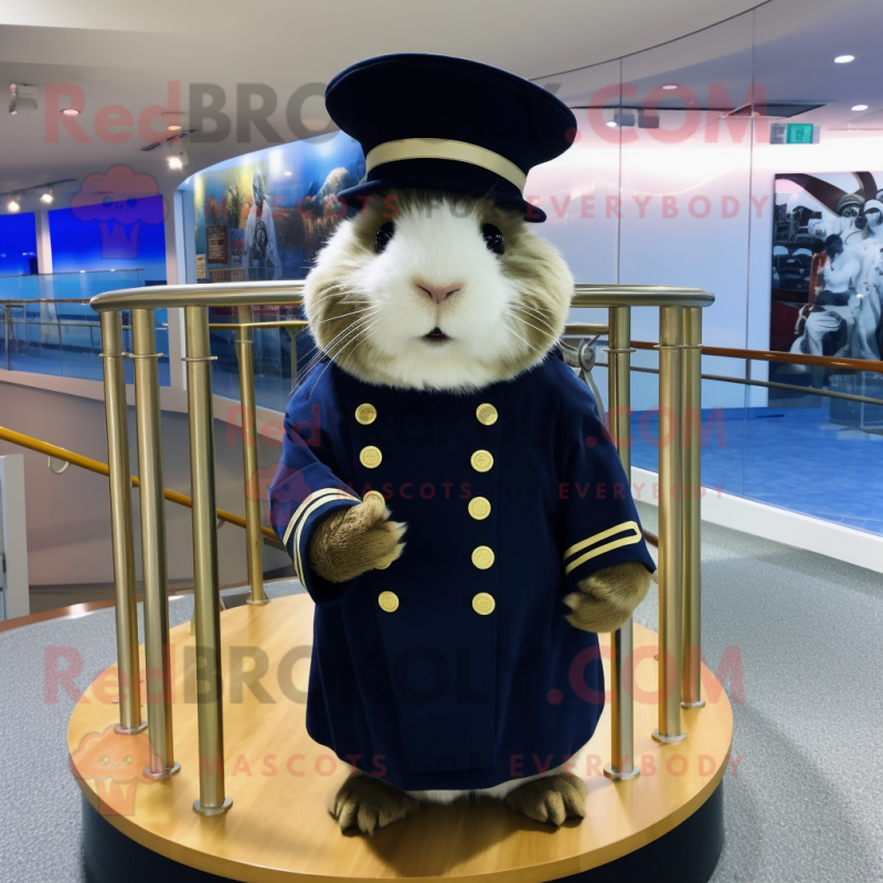 Navy Guinea Pig mascot costume character dressed with a Evening Gown and Hats