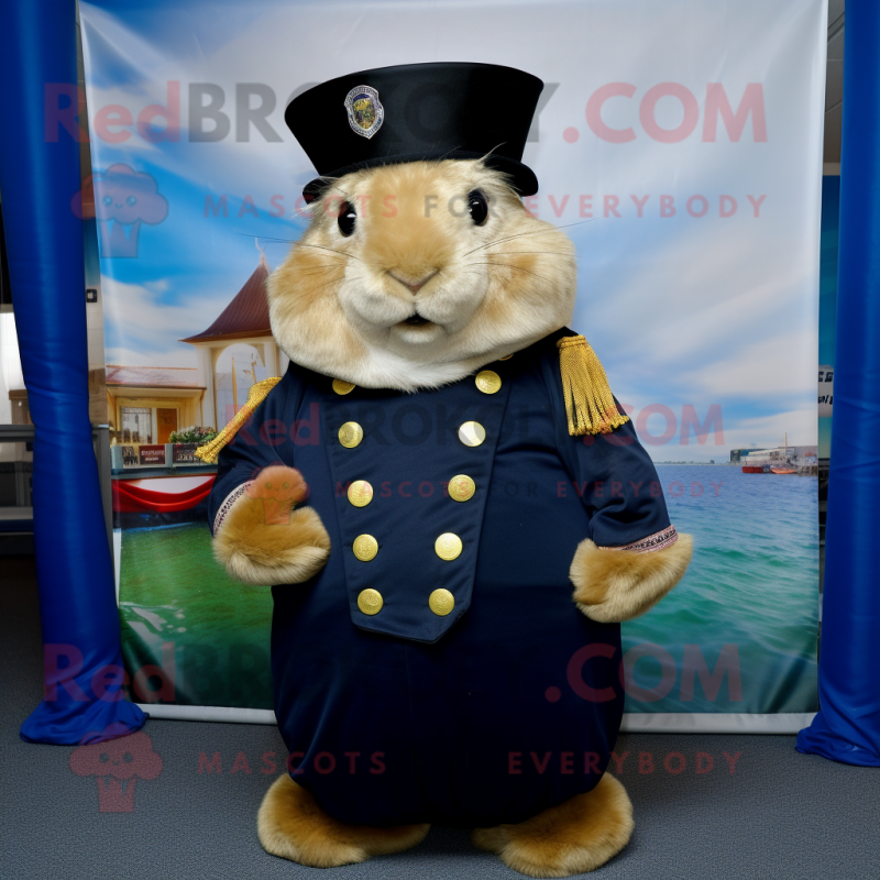 Navy Guinea Pig mascot costume character dressed with a Evening Gown and Hats