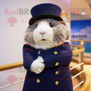 Navy Guinea Pig mascot costume character dressed with a Evening Gown and Hats