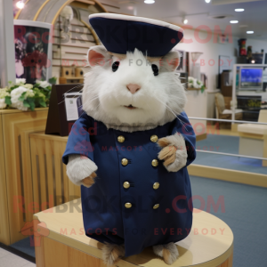Navy Guinea Pig mascot costume character dressed with a Evening Gown and Hats