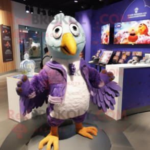 Lavender Turkey mascot costume character dressed with a Jacket and Keychains